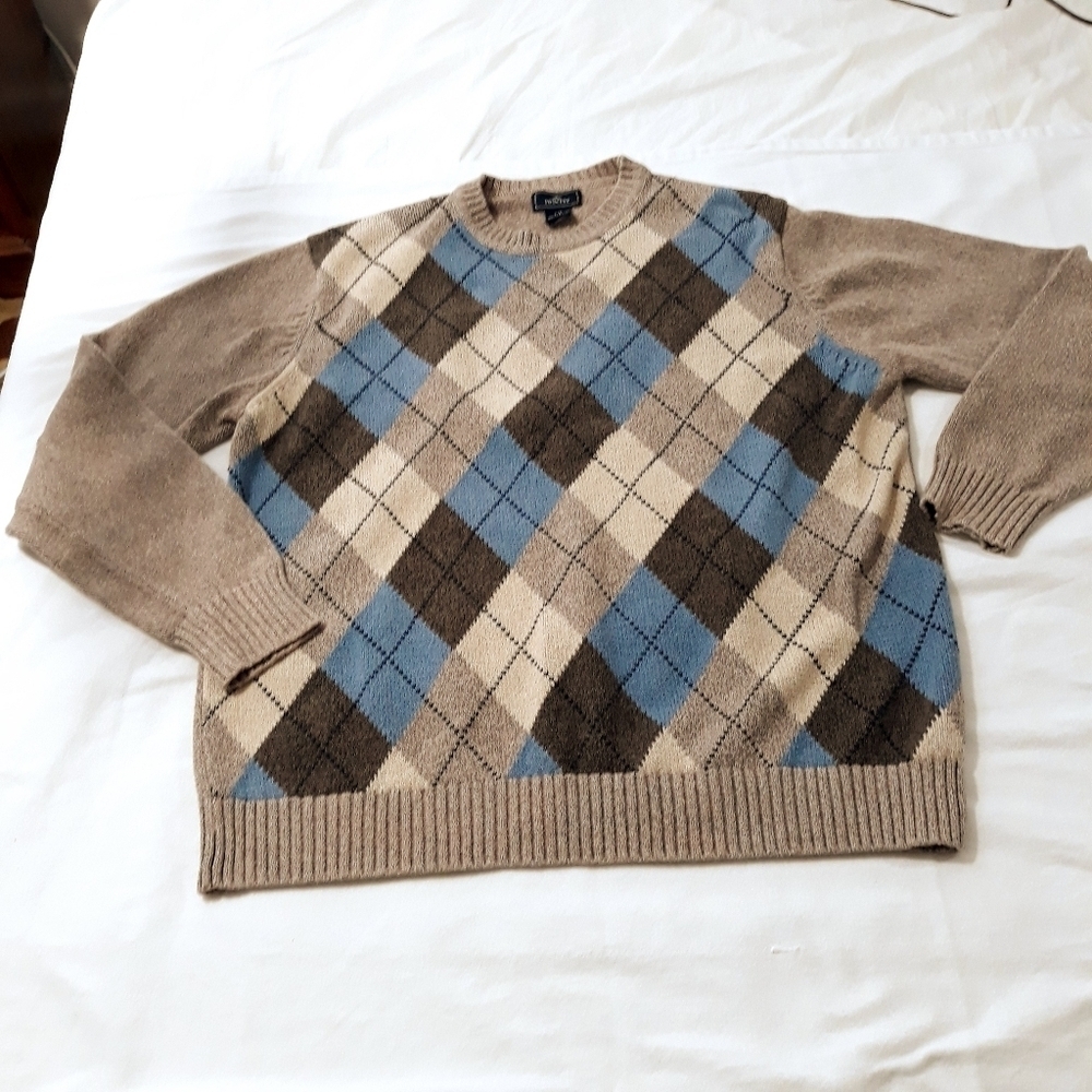 Dockers 100% Cotton V-Collar Tan and Blue Men's Sweater Size Large